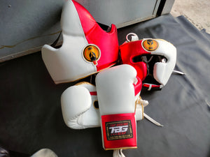 Top Boxing Fighter-Leather Gloves ,Helmet ,Abdominal Guard Set